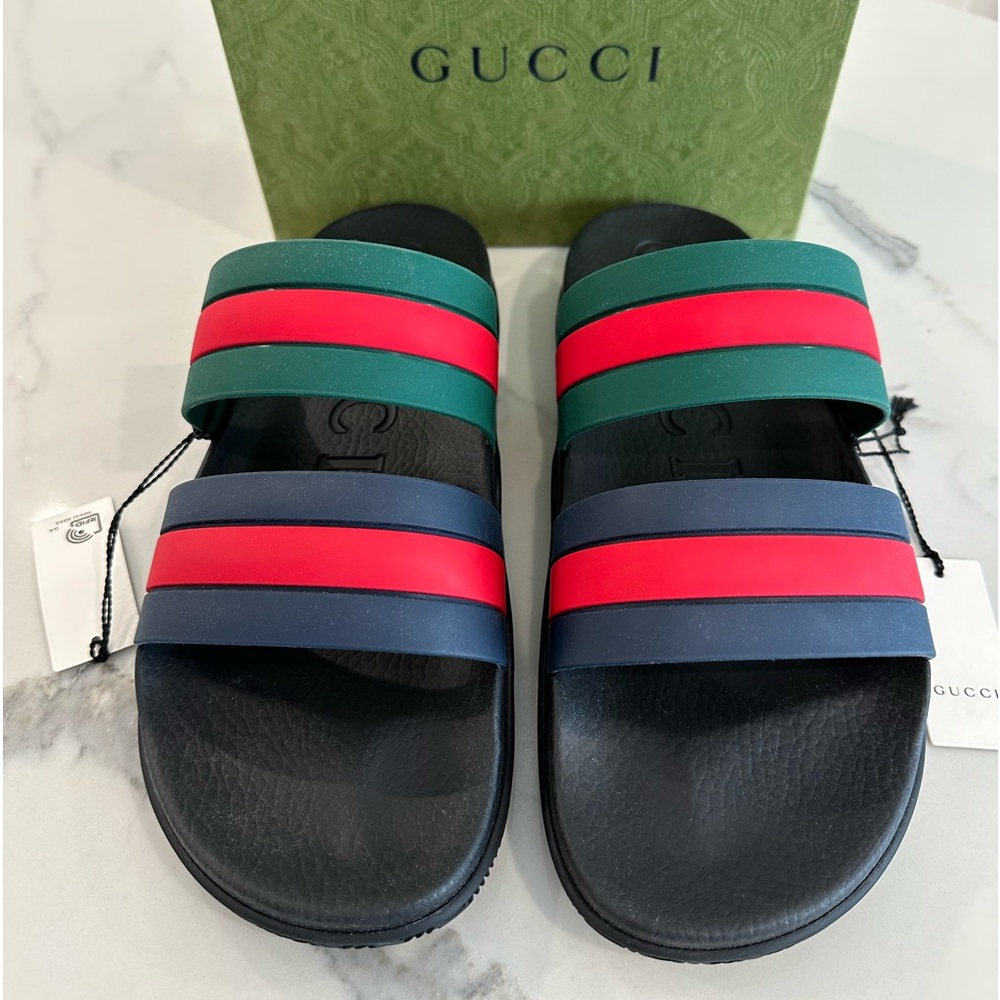 Gucci Rubber Web Stripe Slide Sandals - Picture 2 of 8